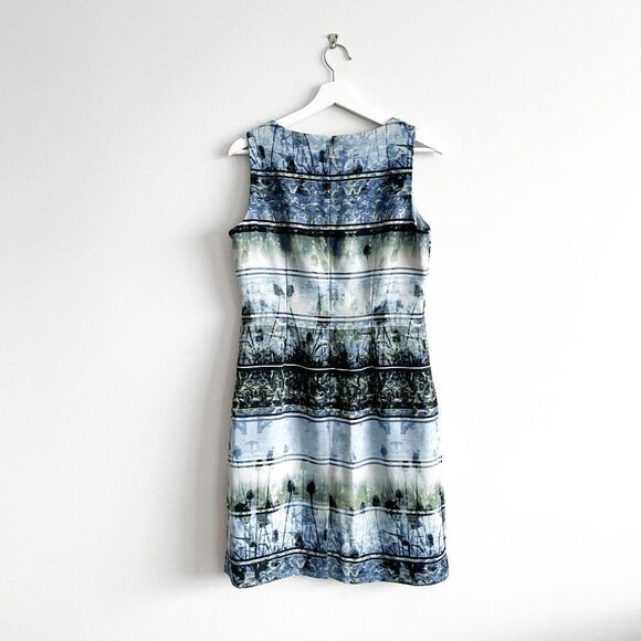 Ivanka Trump Womens Abstract Sleeveless Sheath Dress Blue Black 8 - Picture 2 of 7